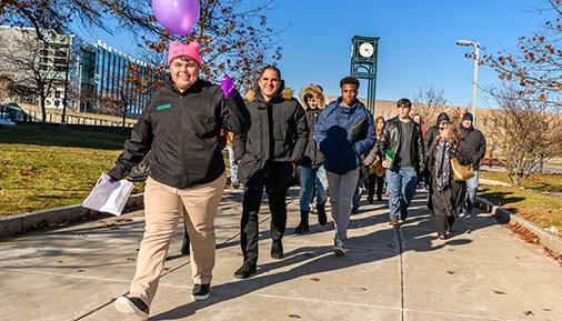 Student leading a campus tour