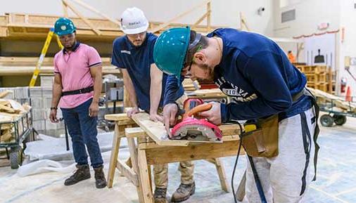 Students working in construction lab