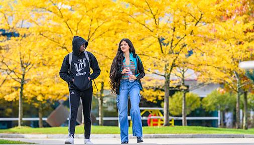 Campus and students during the fall season